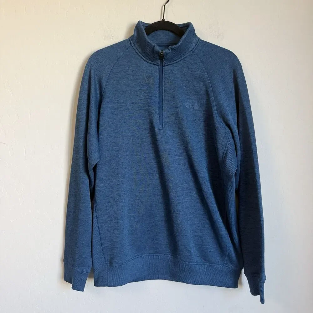 Under Armour Storm Mens LG 1/4 Zip Blue Fleece Pullover Sweater Cold Gear Golf
